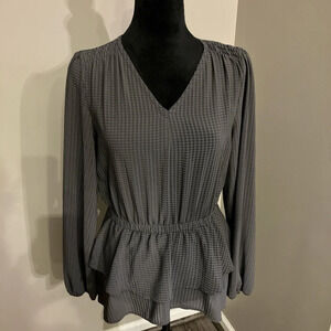 The Limited black and‎ grey checked v-neck peplum blouse size small.